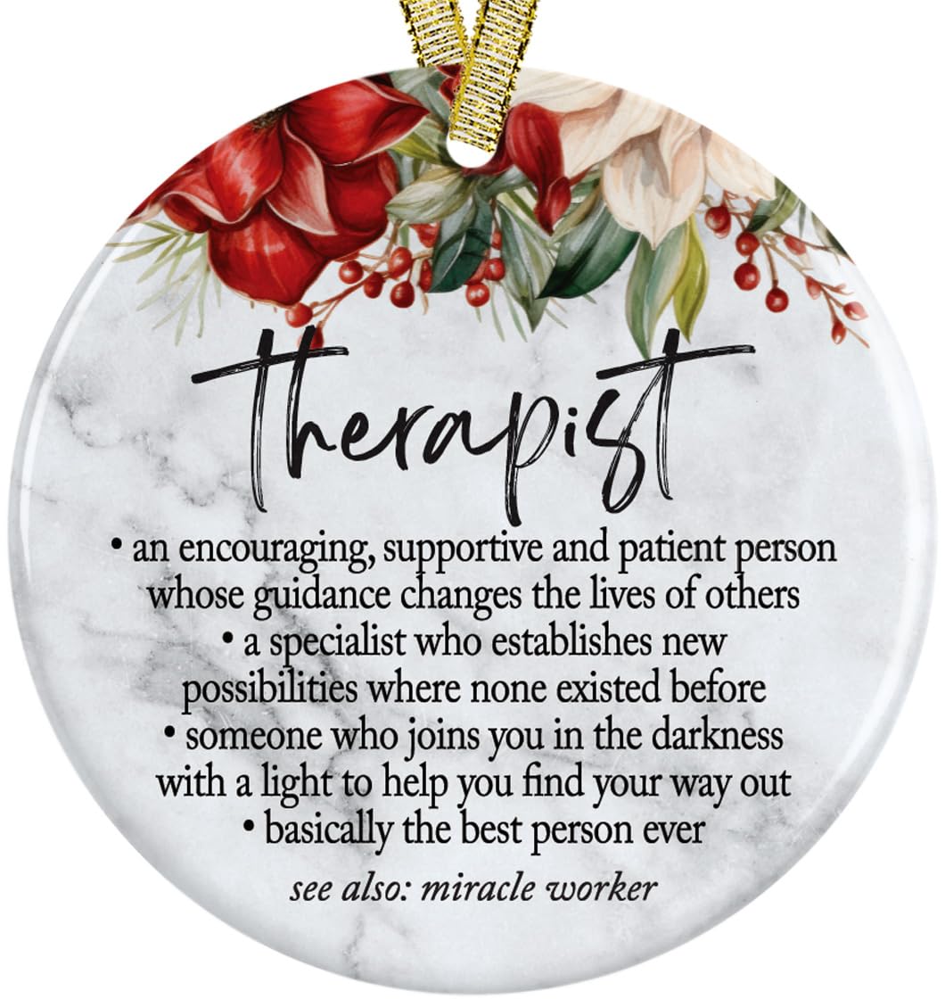 Best Therapist Christmas Ornament Gift Idea ceramic ornament front view