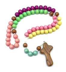Handmade rosary with Bethlehem olivewood cross and securely knotted white cord