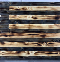 Handcrafted rustic wooden flag with carved stars indoor outdoor