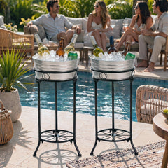 Durable galvanized iron tub and metal stand for outdoor use