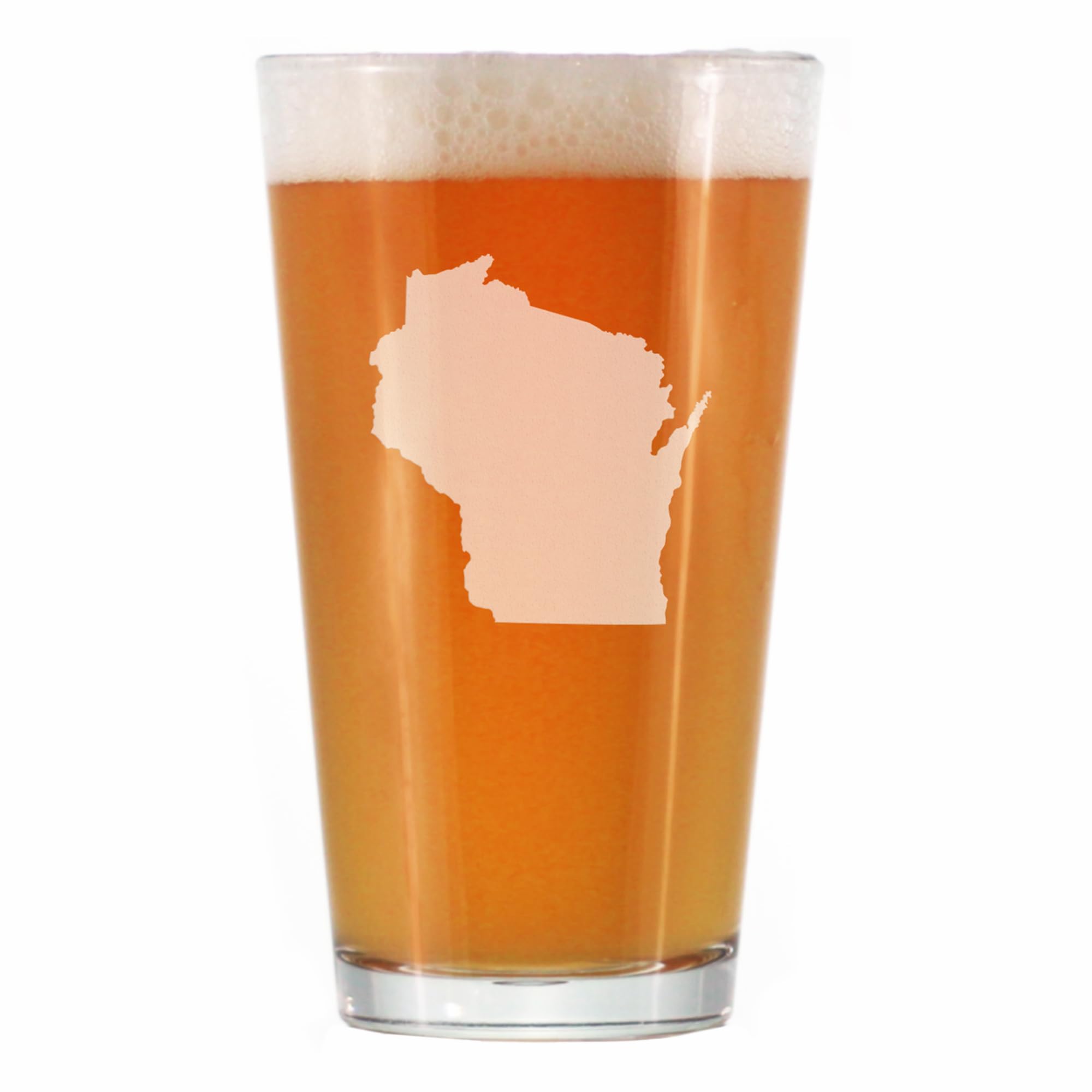 Bevvee Wisconsin State Outline Pint Glass 16 oz hand-engraved design
