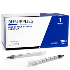 BH Supplies 1mL Luer Slip Tip Syringes package 100 syringes