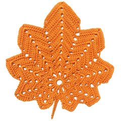 Orange crochet maple leaf lace doilies 7-8 inch size used as coasters or placemats