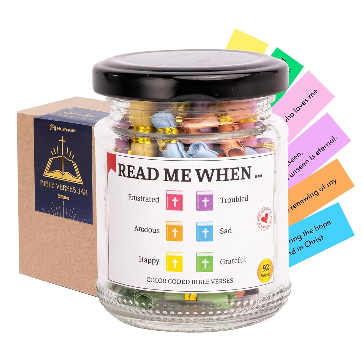 Bible Verse Jar glass container with 92 verses