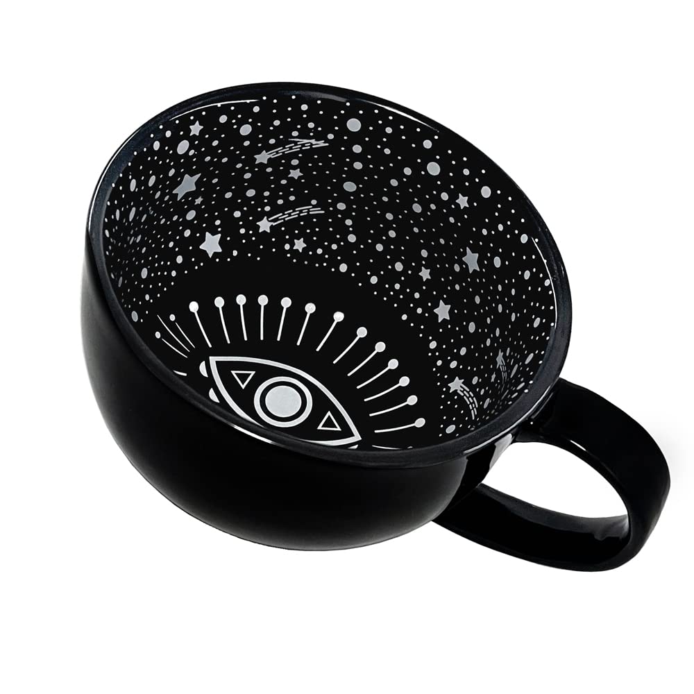 BigNoseDeer 15oz goth Halloween mug with evil eyes design