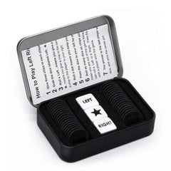 Bilywey Left Right Dice Game Set 3 Dices 36 Black Chips in metal box