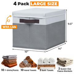 Stackable storage bin with lid and handles for closet organization