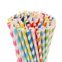 100 piece biodegradable paper straws in assorted rainbow colors