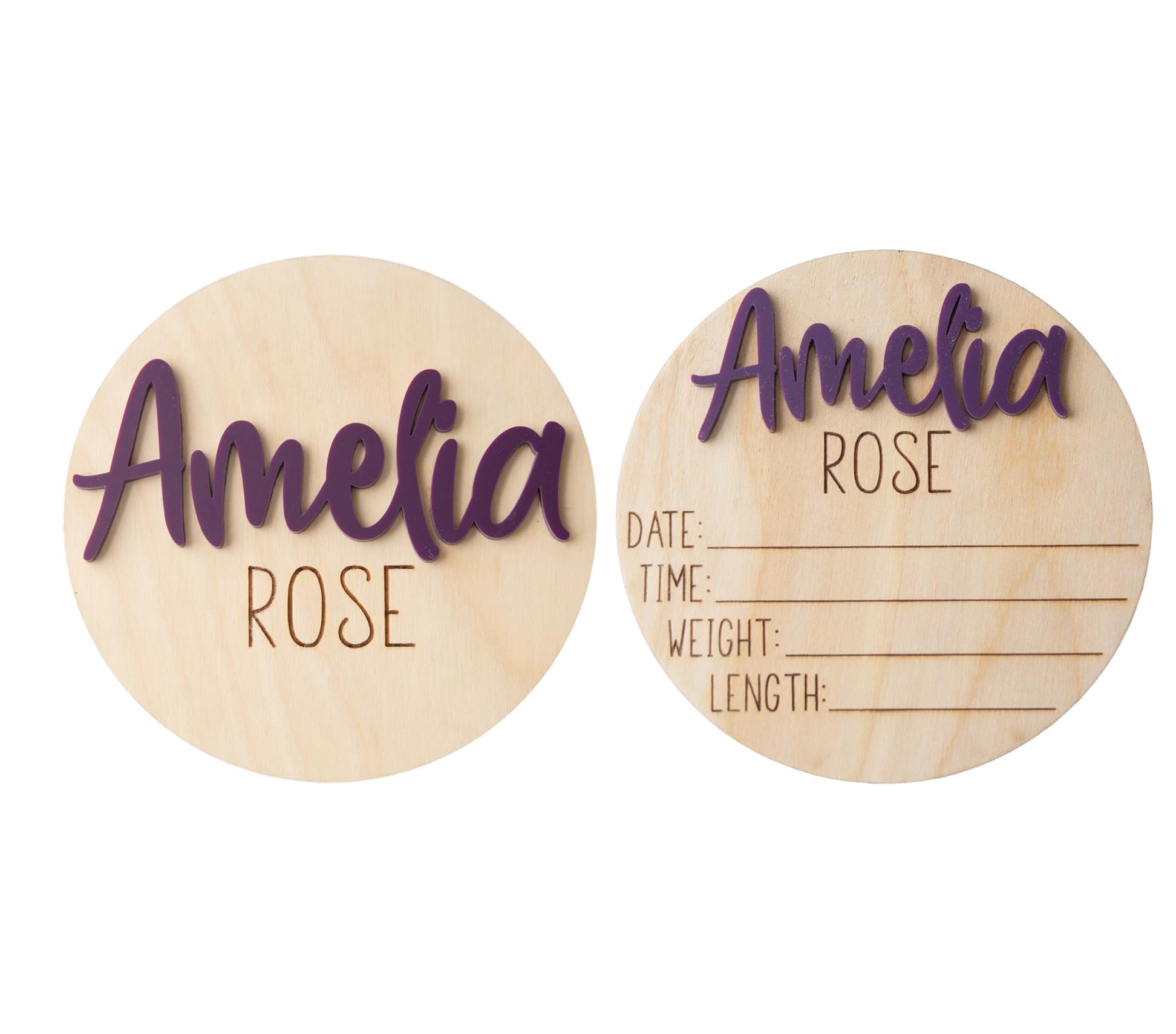 Birth Announcement Sign for Hospital birchwood with name in acrylic color on front