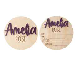 Birth Announcement Sign for Hospital birchwood with name in acrylic color on front
