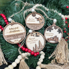 Natural wood keepsake birth details inscription