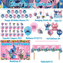 Cartoon Birthday Party Supplies Decorations Set 6 hanging swirls and balloons