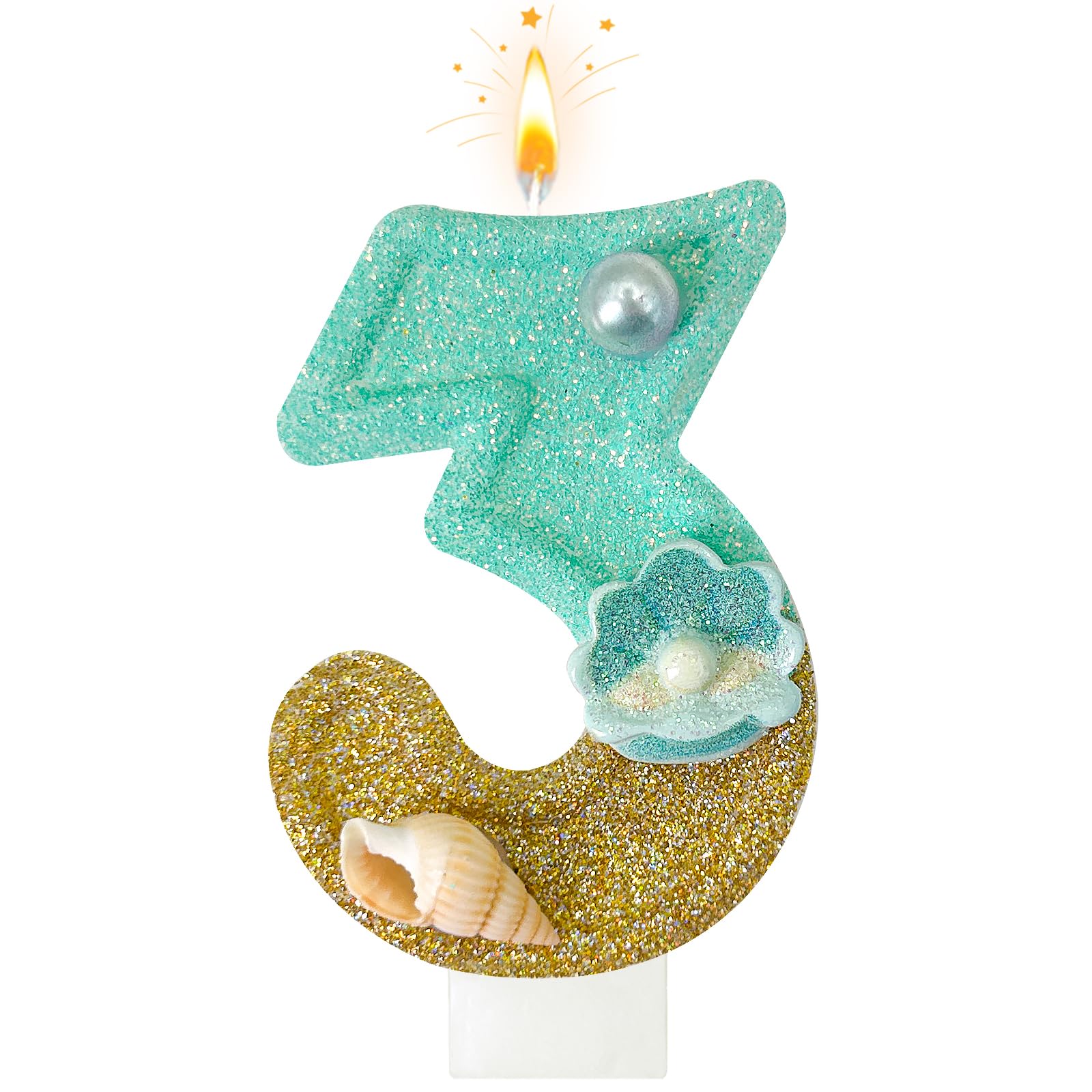 Blue Beach Number 3 birthday candles for mermaid cake