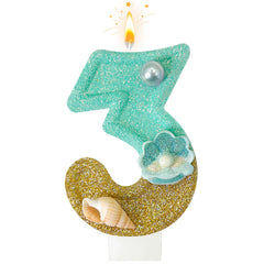 Blue Beach Number 3 birthday candles for mermaid cake