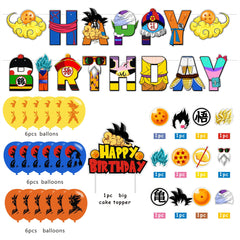 Cartoon themed birthday kit with banner balloons and cupcake toppers