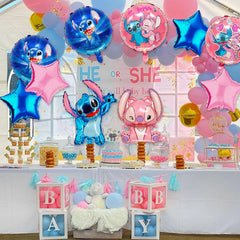Vibrant blue and pink birthday foil balloons for themed celebrations