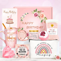 Birthday Gifts for Women gift basket concept with mug and candle