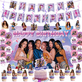 Birthday Party Decorations purple pink set banner and backdrop