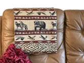 Bittlemen Co headrest cover on a recliner with woven designer fabric