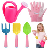 Biubee pink gardening tools set for girls with gloves and watering can