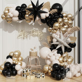Black And Gold Balloon Arch Kit components