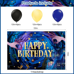 Black Cat Halloween decorations kit with banner and backdrop