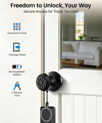Black door lock with keypad and battery indicator
