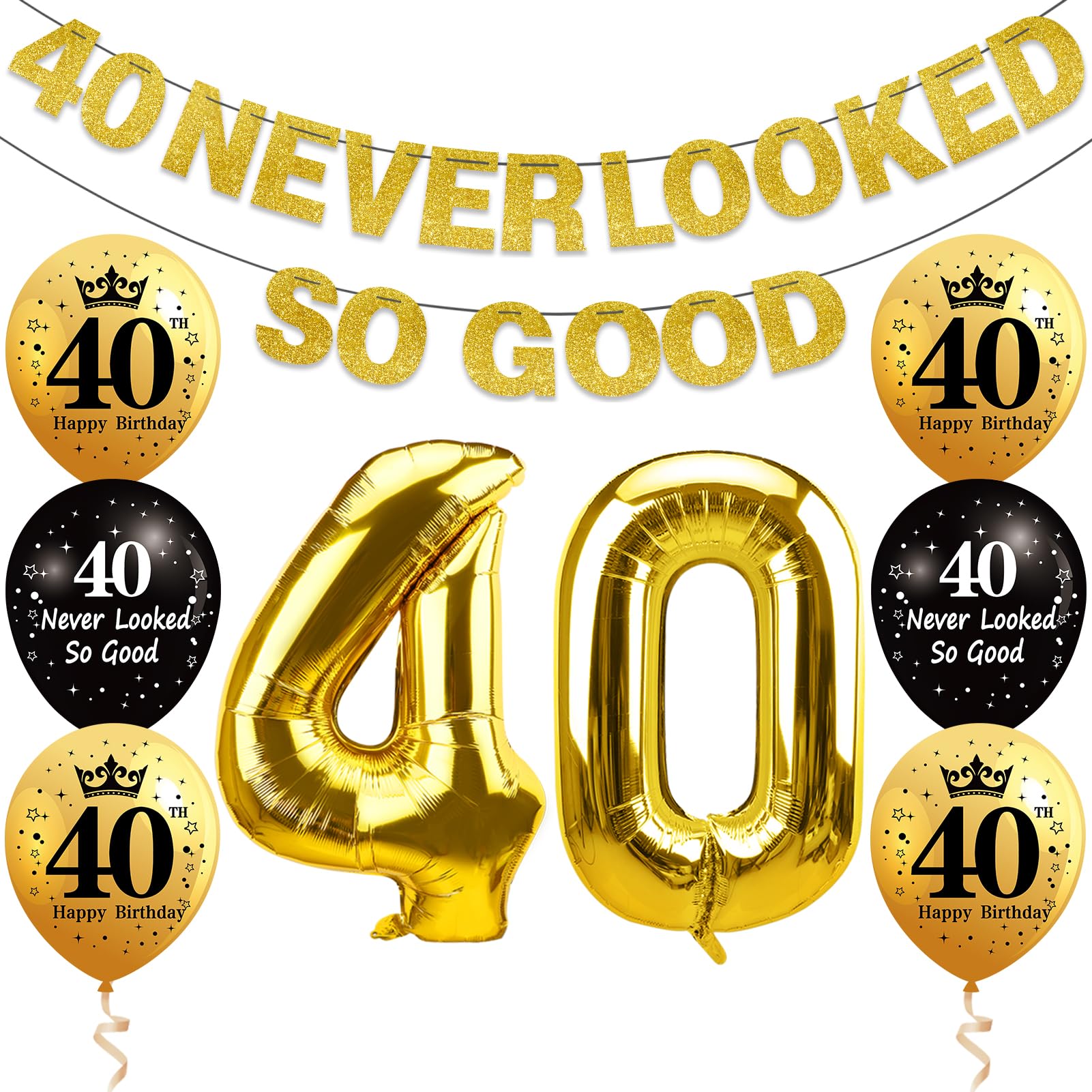 black and gold 40th birthday banner for wall decor