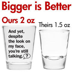 High visibility black ink on funny shot glass
