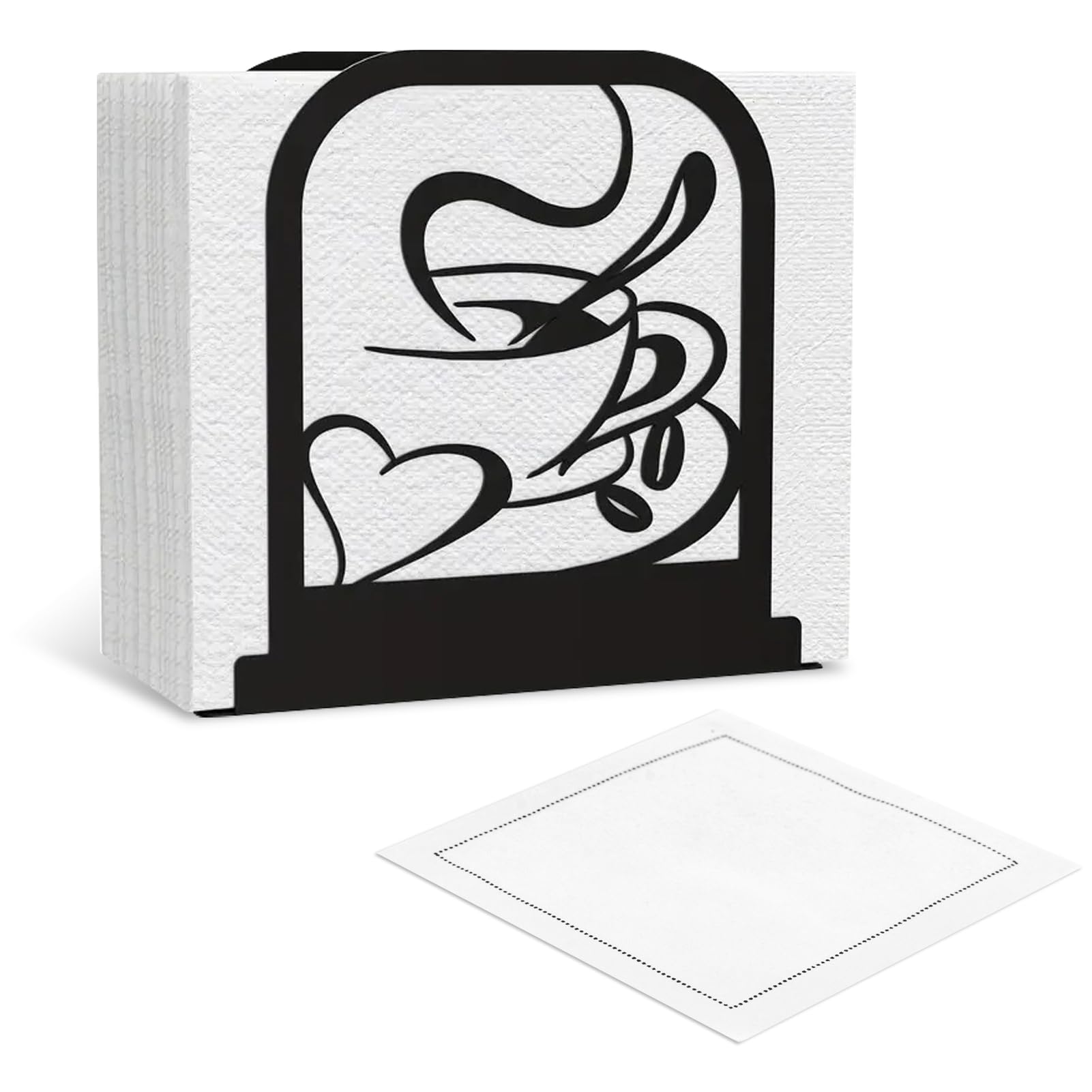 Black metal Napkin Holder with coffee time theme for countertop