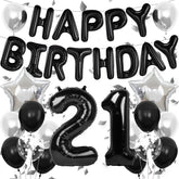 Black and silver birthday decorations kit with banner and balloons