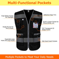 Black safety vest designed for security guards