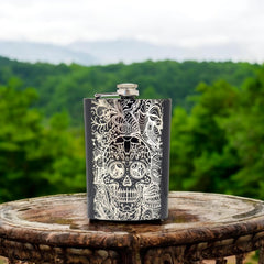 Black compact flask designed for travel and easy carry