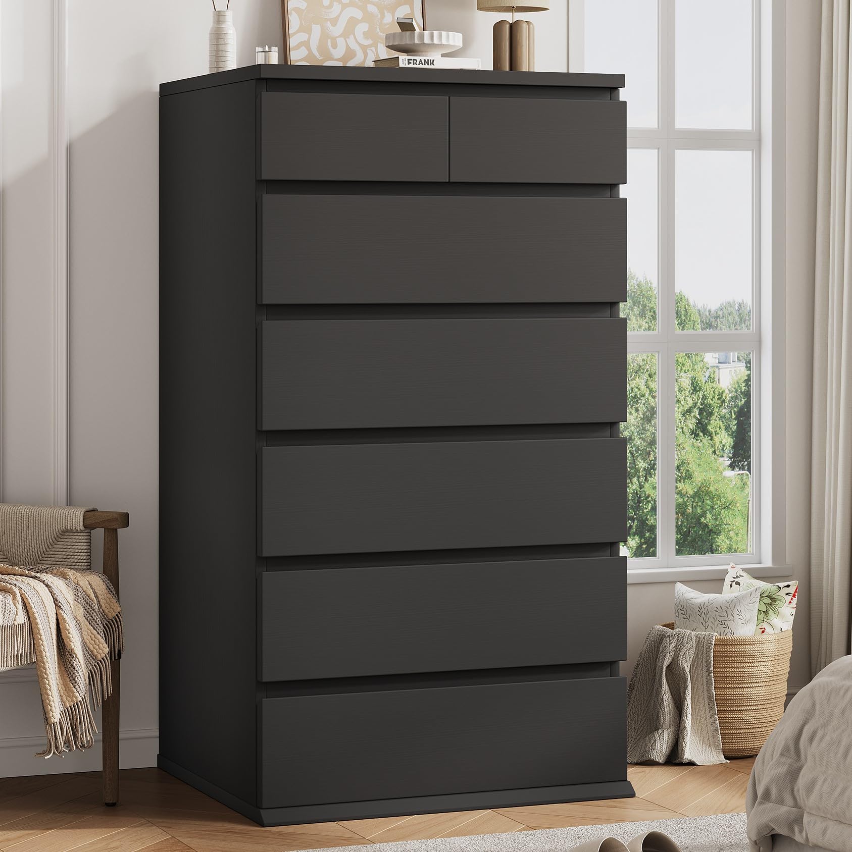 Black Tall 7 Drawer Dresser front view