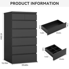 Bedroom dresser with seven drawers and top surface