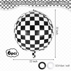 Six pack checkered balloons with ribbons
