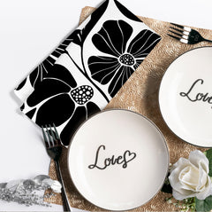 Black and white floral kitchen towels decorative accent