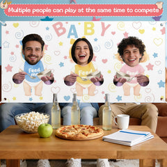 blindfolded feed me banner for baby shower party