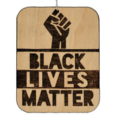 BLM Black Lives Matter wood Christmas ornament on display