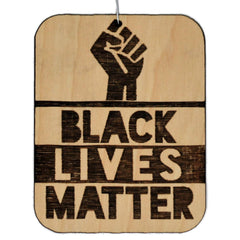 BLM Black Lives Matter wood Christmas ornament on display