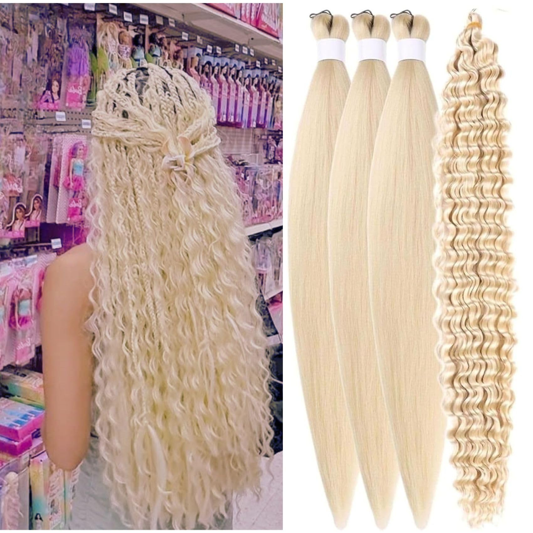 Blonde pre stretched Ez Braid hair for Boho braids