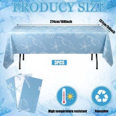 Blue Bow Starfish Seashell Tablecloth 108 x 54 inch size close up