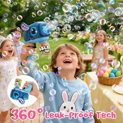 Blue bunny bubble gun with ergonomic handle for toddlers