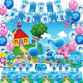 Blue Cartoon Dog birthday party backdrop with banner