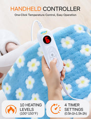 blue daisies design on plush heating pad interior