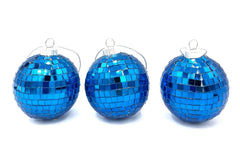 Blue disco mirror mosaic tile ornament set of 3 on Christmas tree