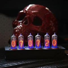 Date and temperature display nixie clock wooden desk