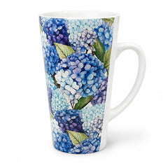 Blue & Purple Hydrangea Latte Mug by Mugzan 17oz ceramic with floral wraparound design