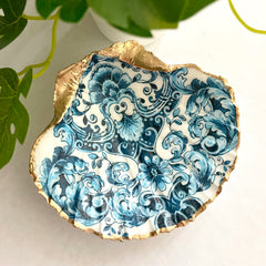 Blue Santorini shell trinket dish jewelry holder 3.5 to 4 inches