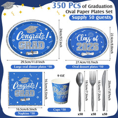 Blue silver oval plates 10x12 inches for Class of 2026